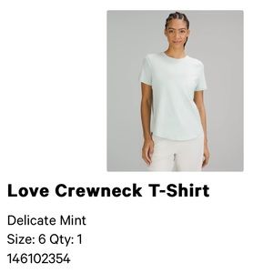 Lululemon Love Crew Neck T-Shirt NWT Delicate Mint Size 6